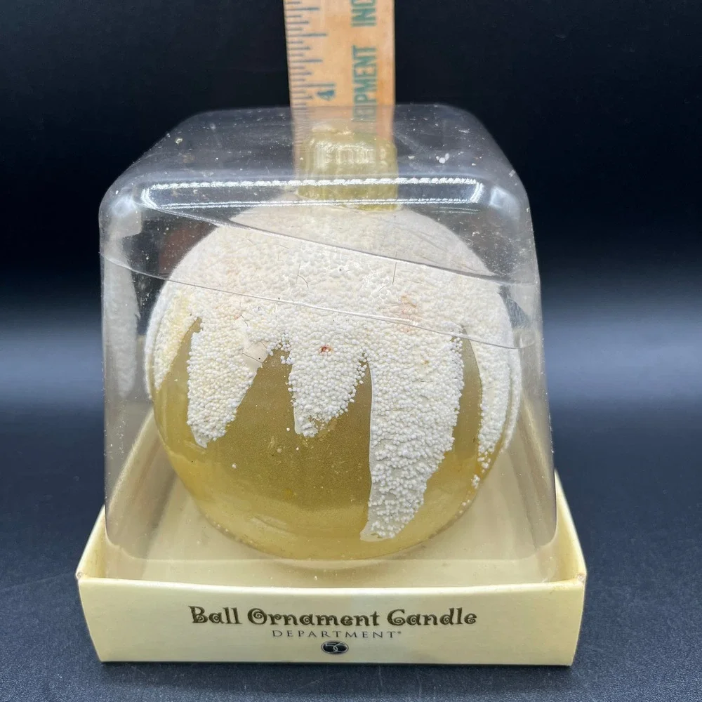 Vtg Department 56 Lg Ball Ornament Candle Gold White Snow Capped 1999 NIB